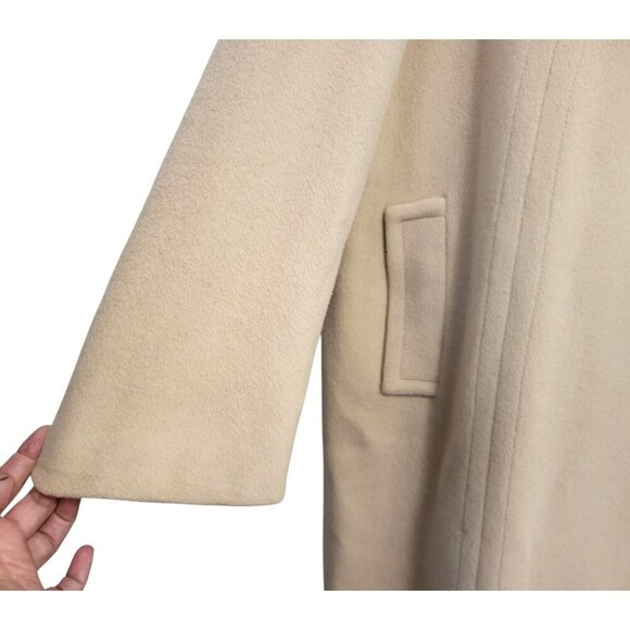 Vintage 100% Cashmere Car Coat Long Oatmeal Beige Minimalist Overcoat - Picture 7 of 12